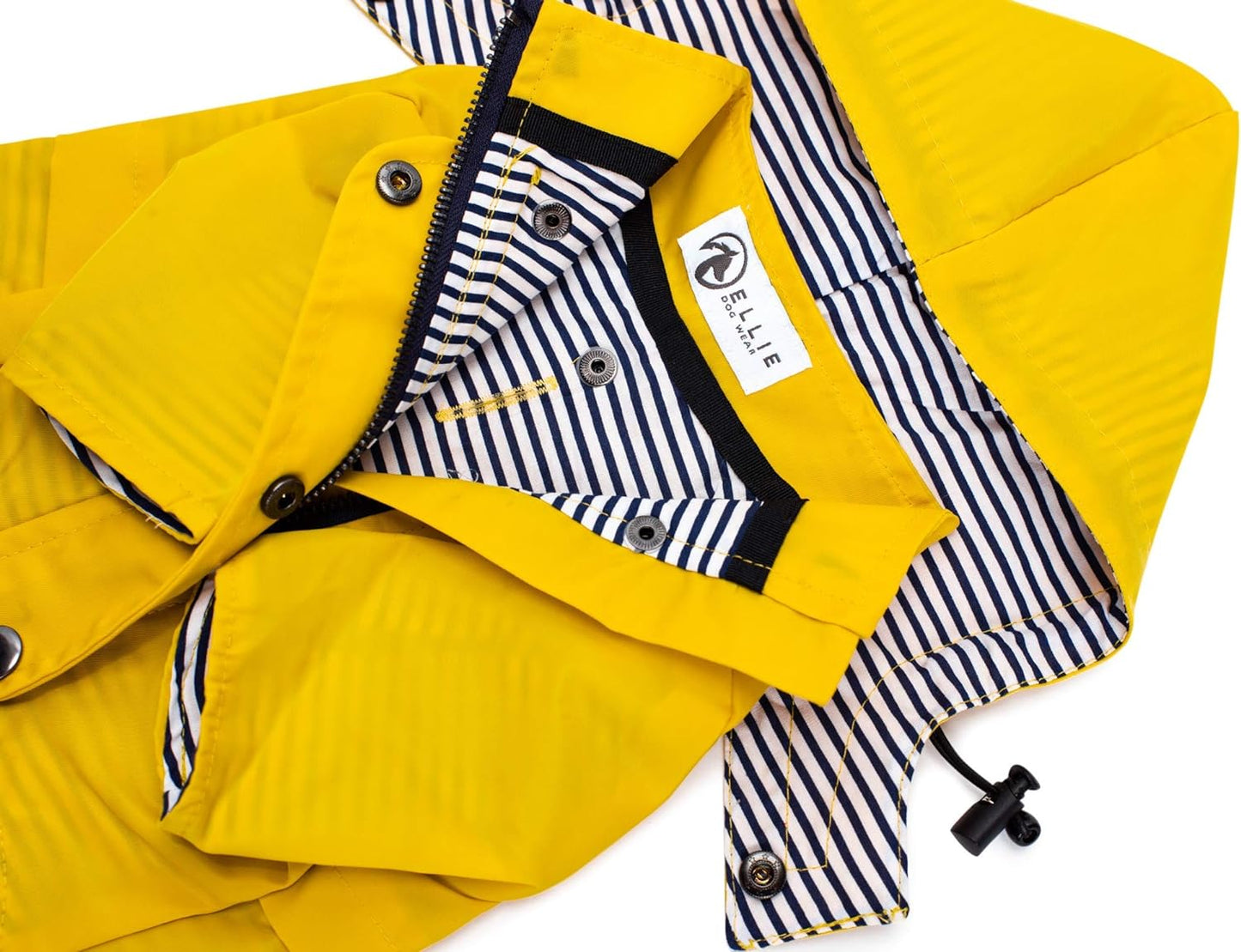 Yellow Zip up Dog Raincoat with Reflective Buttons, Pockets, Rain/Water Resistant, Adjustable Drawstring, & Removable Hood - Size XS to XXL Available - Stylish Premium Dog Raincoats by Ellie (M)